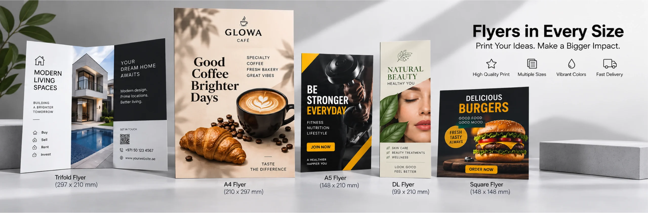 Flyer printing in Dubai with different sizes and shapes